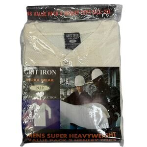 New Grit Iron Work Wear Thermal Henley Shirts Pack of 2 Size 2XL Off White